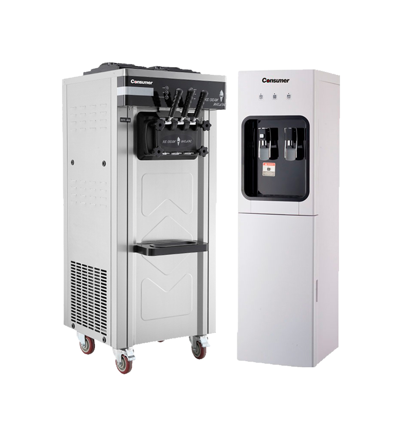 DISPENSER DE PIE BIDON INTERNO+MAQUINA HELADO SOFT DE PISO CONSUMER