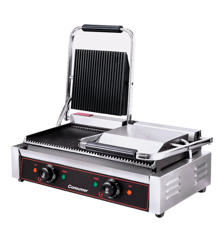 PLANCHA GRILL ELECTRICA 2 TAPAS CONSUMER